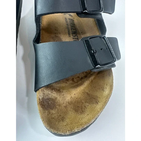 Birkenstock Arizona Slide Sandals 2 Strap Buckle Men's 6 Women's 8 Black Leather - Picture 13 of 16